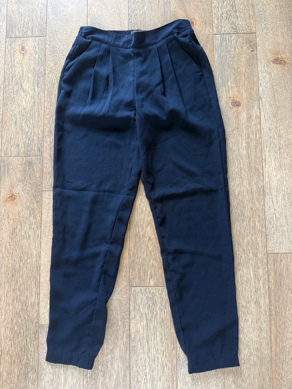 Pleated Pull On Lightweight Tapered Trousers Pants Navy Blue Size S